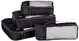 Amazon Basics Packwürfel Set für Koffer, Reise Organizer, Reißverschluss, 4 Teilig, Groß, Mittelgroß, Klein, Schmal, Schwarz